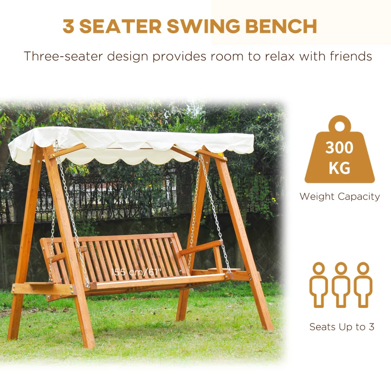 Outsunny 80" Patio Swing Chair with Canopy Outdoor Wooden Swing Bench Hammock for Garden, Poolside, Backyard