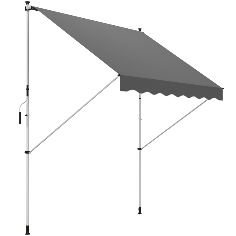 Outsunny 10x5ft Manual Retractable Awning, Patio Sun Shade Canopy Shelter with 5.6-9.2ft Support Pole, Water Resistant UV Protector, for Window, Door, Porch, Deck, Grey