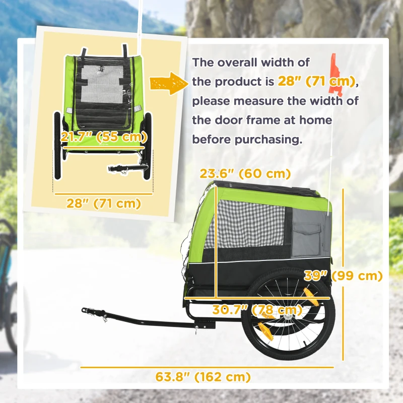 Aosom Dog Bike Trailer with Suspension System, Hitch, Pet Bicycle Trailer for Medium Dogs with 20" Wheels, Storage Pockets, Safey Leash, Reflectors, Flag, Green
