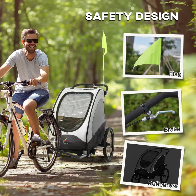 Aosom Bike Trailer for Kids 3 In1 Foldable Child Jogger Stroller Baby Stroller Transport Carrier with Shock Absorber System Rubber Tires Adjustable Handlebar Kid Bicycle Trailer White and Grey
