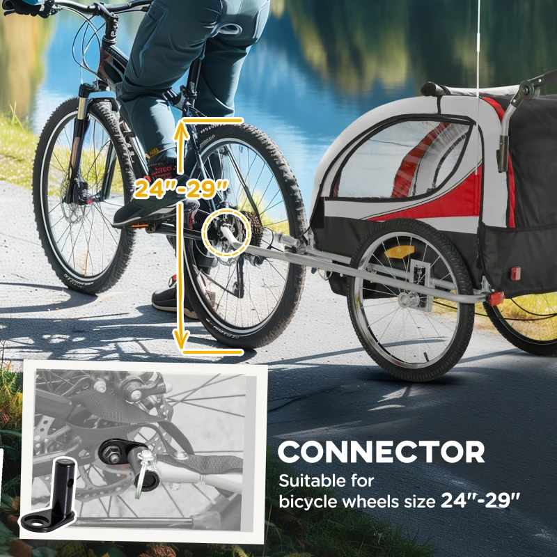 Aosom Foldable Bike Trailer for Kids, Toddler Carrier with 2 Seats, Safety Flag, Light Reflectors, & 5 Point Harness, Red