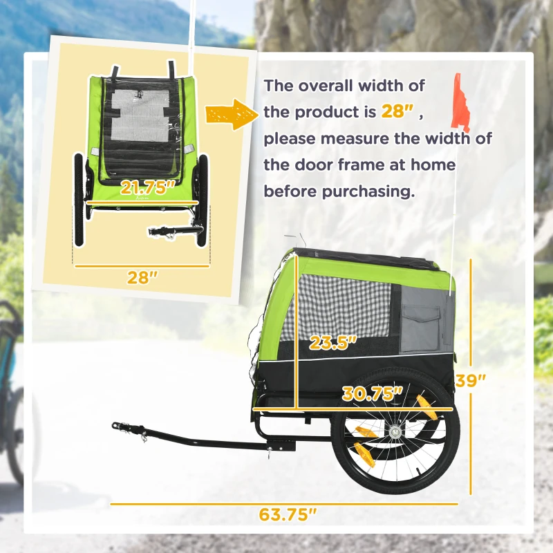Aosom Dog Bike Trailer with Suspension System, Hitch for Medium Dogs, Pet Wagon & Dog Trailer for Bicycle with Storage Pocket, Lime Green