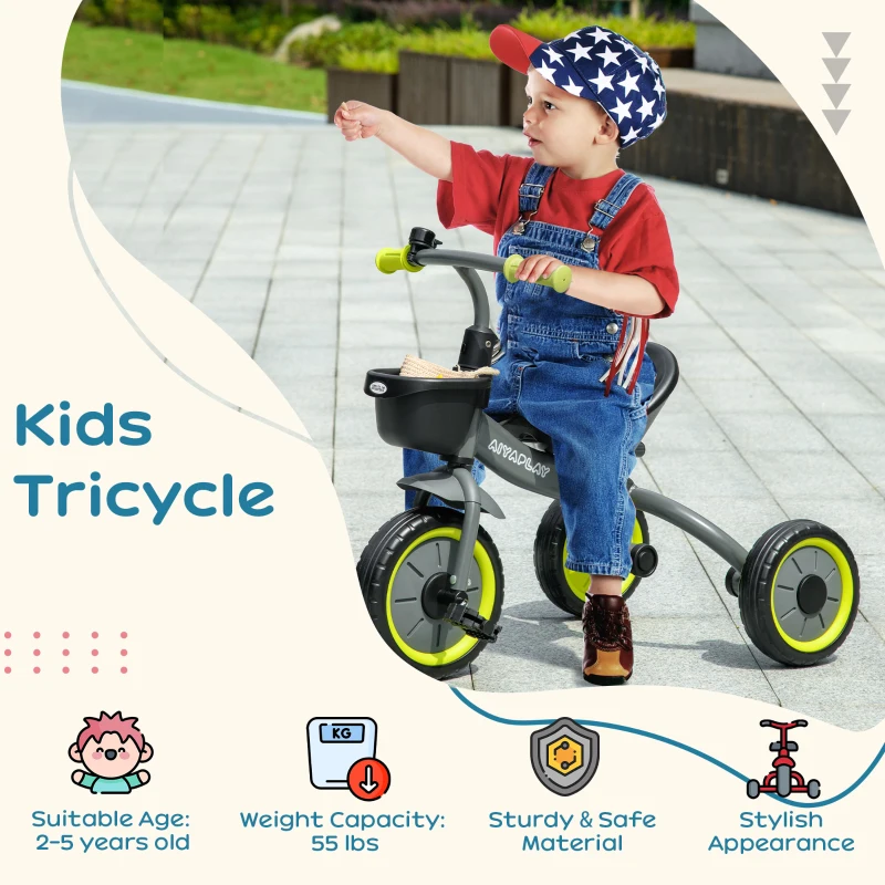 Qaba Tricycle for Kids Age 2-5, Toddler Bike for Children, Yellow