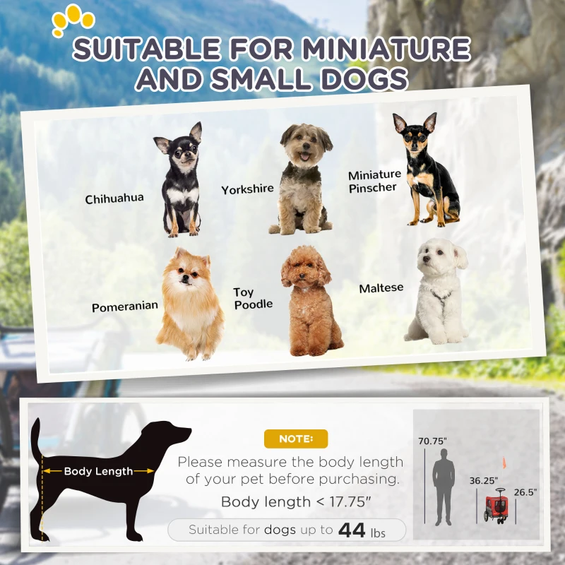 Aosom 2-in-1 Pet Bike Trailer for Small Dogs with Safety Leash, Road-Visibility Bicycle Stroller, Weather-Strong Bike Wagon Trailer Sidecar Attachment, Bicycle Wagon, Red