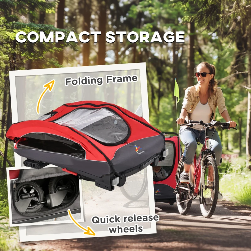 Aosom Bike Trailer for Kids 3 In1 Foldable Child Jogger Stroller Baby Stroller Transport Carrier with Shock Absorber System Rubber Tires Adjustable Handlebar Kid Bicycle Trailer Red and Grey