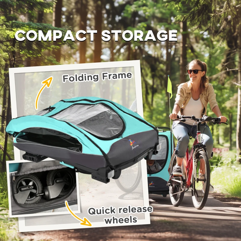 Aosom Bike Trailer for Kids 3 In1 Foldable Child Jogger Stroller Baby Stroller Transport Carrier with Shock Absorber System Rubber Tires Adjustable Handlebar Kid Bicycle Trailer Blue and Grey