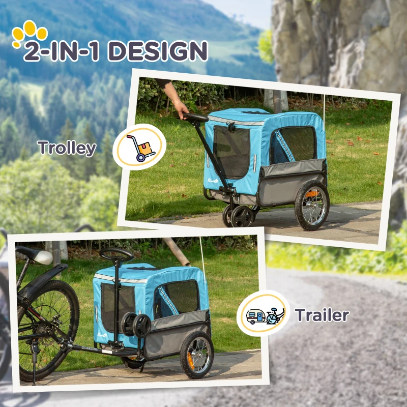 Aosom 2-in-1 Pet Bike Trailer for Small Dogs with Safety Leash, Road-Visibility Bicycle Stroller, Weather-Strong Bike Wagon Trailer Sidecar Attachment, Bicycle Wagon, Blue