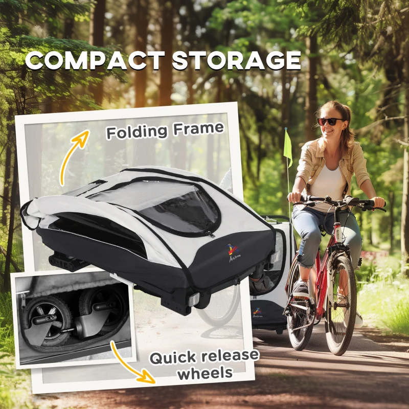 Aosom Bike Trailer for Kids 3 In1 Foldable Child Jogger Stroller Baby Stroller Transport Carrier with Shock Absorber System Rubber Tires Adjustable Handlebar Kid Bicycle Trailer White and Grey