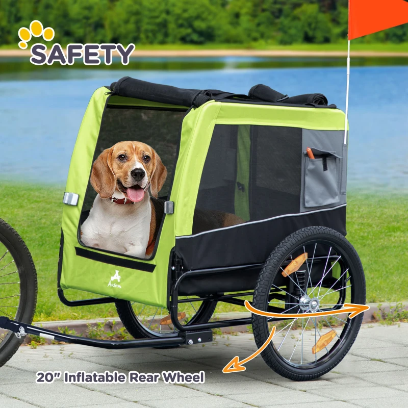 Aosom Dog Bike Trailer with Suspension System, Hitch for Medium Dogs, Pet Wagon & Dog Trailer for Bicycle with Storage Pocket, Lime Green