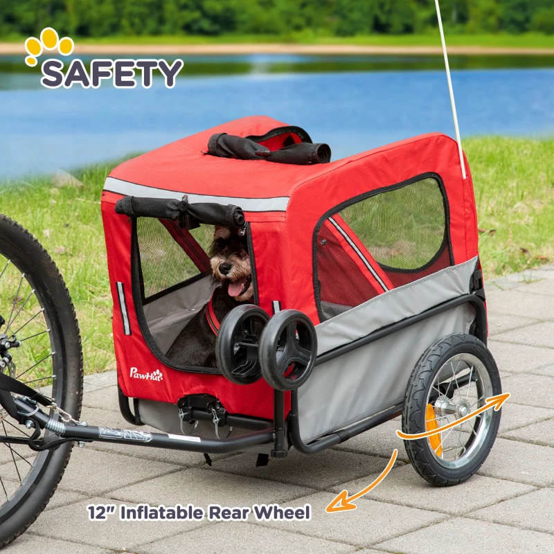 Aosom 2-in-1 Pet Bike Trailer for Small Dogs with Safety Leash, Road-Visibility Bicycle Stroller, Weather-Strong Bike Wagon Trailer Sidecar Attachment, Bicycle Wagon, Red