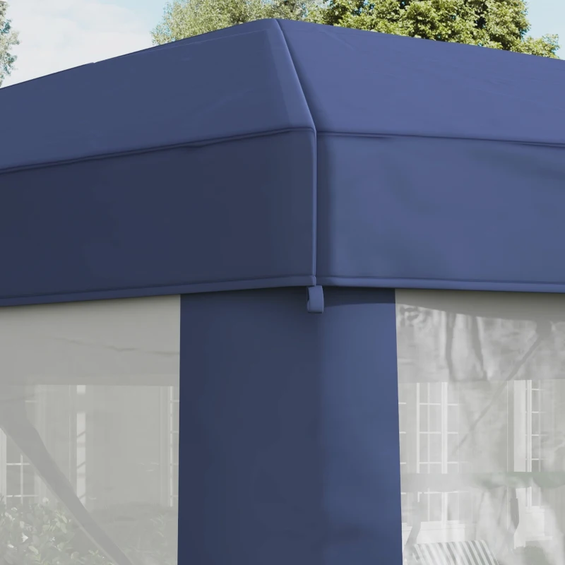 Outsunny Φ13' Hexagon Party Tent Patio Gazebo Outdoor Activity Event Canopy Quick Sun Shelter Pavilion with Netting Mesh Sidewall Blue