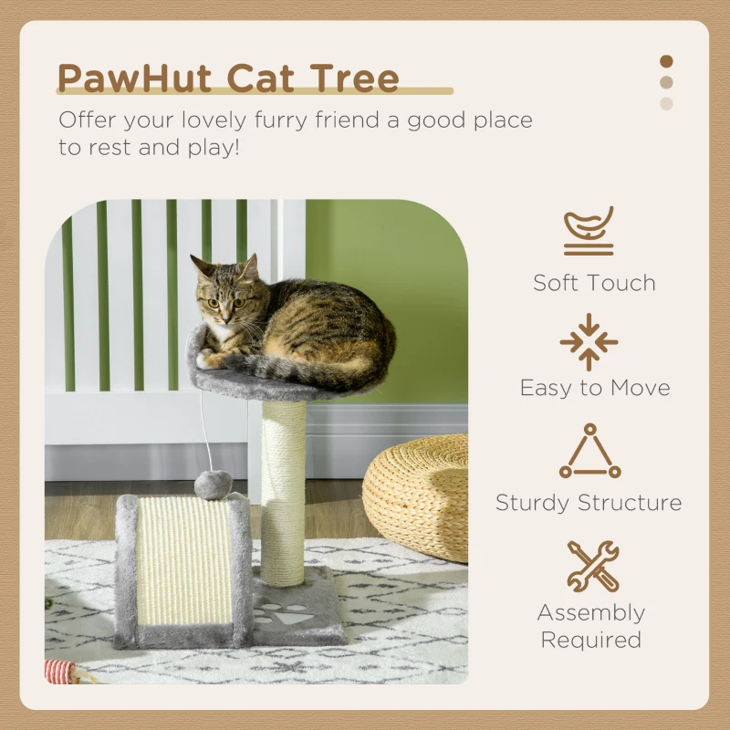 PawHut 17" Cat Scratching Tree Kitty House Kitten Activity Centre Pet Bed Post Furniture with Hanging Toy (Grey)
