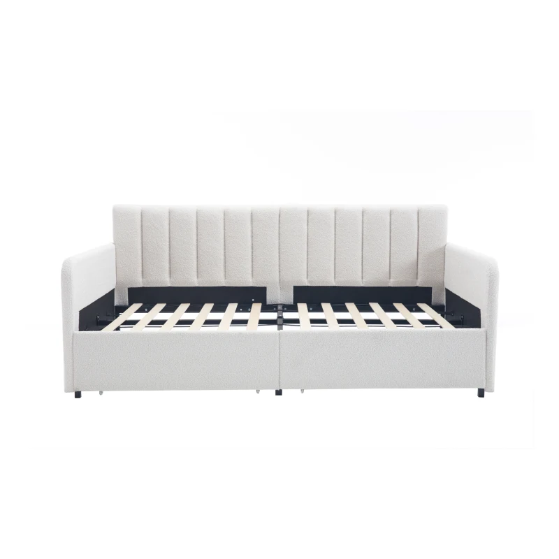 Flora Twin Size Upholstered Daybed Frame with 2 Drawers, Ribbed Tufted Backrest, Dust-Proof Drawers, Bentwood Slat System, Easy Assembly, Ivory