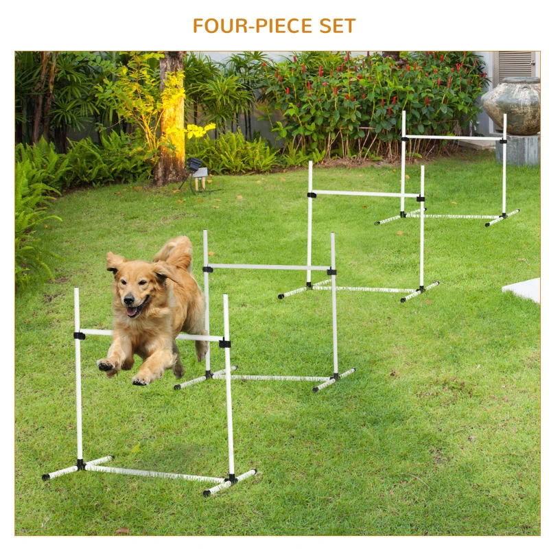 PawHut Dog Agility Starter Kit, 4 Piece, Adjustable Height Jump Bars, Training Equipment, White
