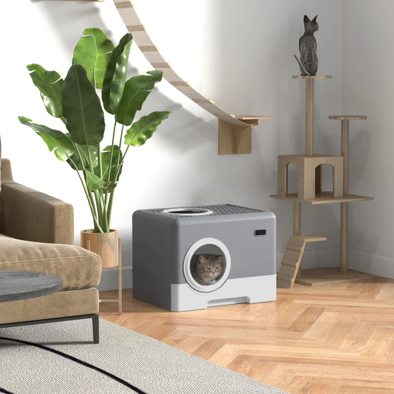 PawHut Cat Litter Box, Litter Tray, Front Entry, Top Exit, 20.5" x 16" x 15"