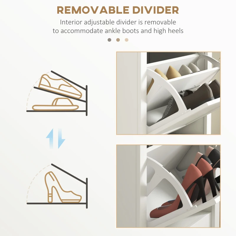 HOMCOM Narrow Shoe Cabinet with Open Shelf and 2 Flip Drawers for 10 Pairs of Shoes, for Entryway, Hallway, White