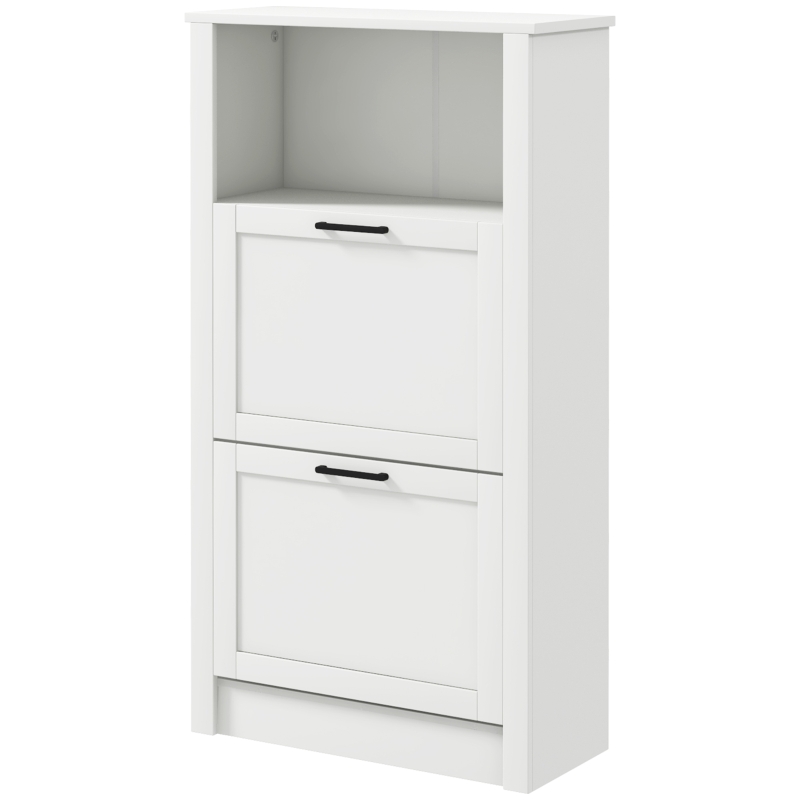 HOMCOM Narrow Shoe Cabinet with Open Shelf and 2 Flip Drawers for 10 Pairs of Shoes, for Entryway, Hallway, White