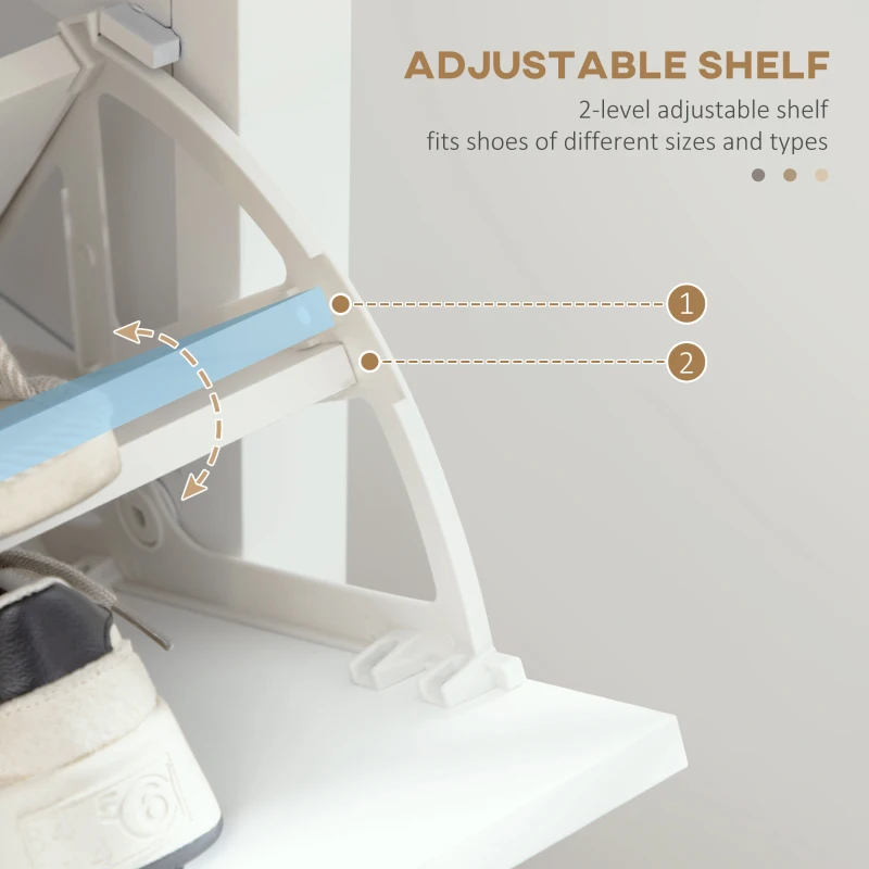 HOMCOM Narrow Shoe Cabinet with Open Shelf and 2 Flip Drawers for 10 Pairs of Shoes, for Entryway, Hallway, White