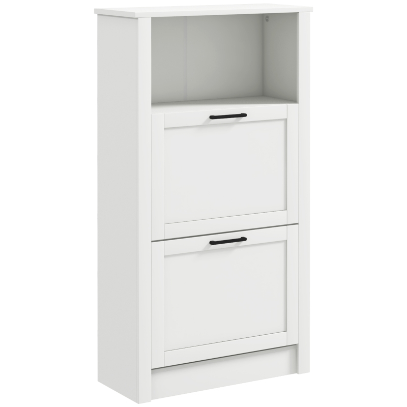 HOMCOM Narrow Shoe Cabinet with Open Shelf and 2 Flip Drawers for 10 Pairs of Shoes, for Entryway, Hallway, White