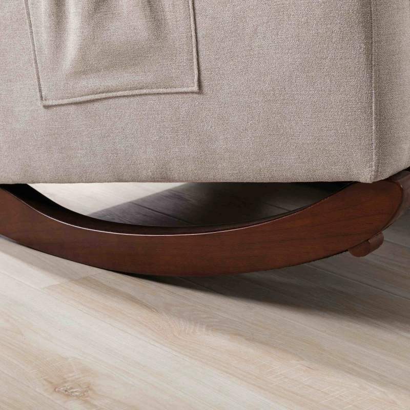 Baby Room High Back Rocking Chair, Comfortable Nursery Rocker with Padded Seat, Modern Armchair with Cotton Fabric and Rubber Wood Legs, 26.0" x 40.0" x 37.0", Tan