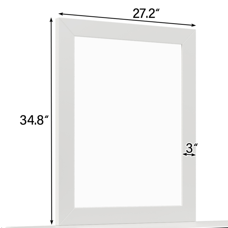 Traditional Wood Dresser Mirror, Weathered Design, Rectangle Shape, Mounts to Dresser, 34.8" x 27.2" , White