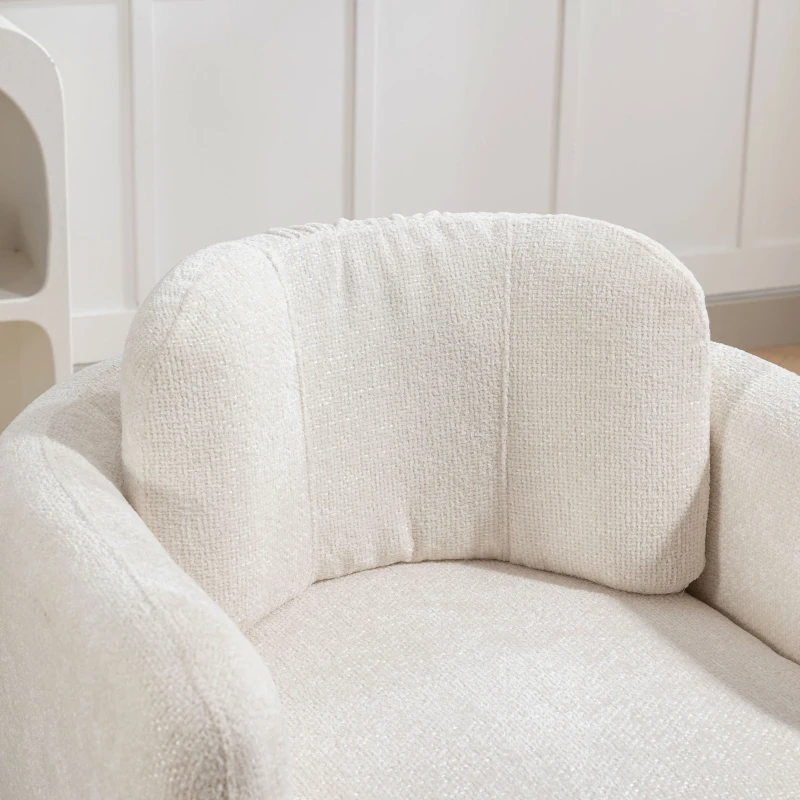 Mid Century Modern barrel accent chair, Ergonomic Armrest, Comfortable Backrest, Soft Seat, Durable Woven Velvet Fabric, 33.1"L x 29.9"W x 32.3"H, 330 lbs Capacity, Ivory