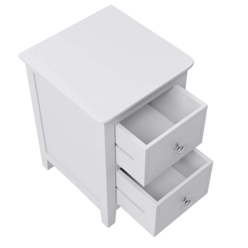 Solid Wood Nightstand with 2 Drawers, Pine Wood and MDF, Smooth Metal Rails,14.2″ x 12.2″ W x 22.2", White