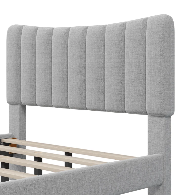 Vinsetto Upholstered Platform Bed Frame with Vertical Channel Tufted Headboard, No Box Spring Needed, Full Size, Durable MDF and Solid Wood Frame, 79.5"x58.7"x45.7", Gray