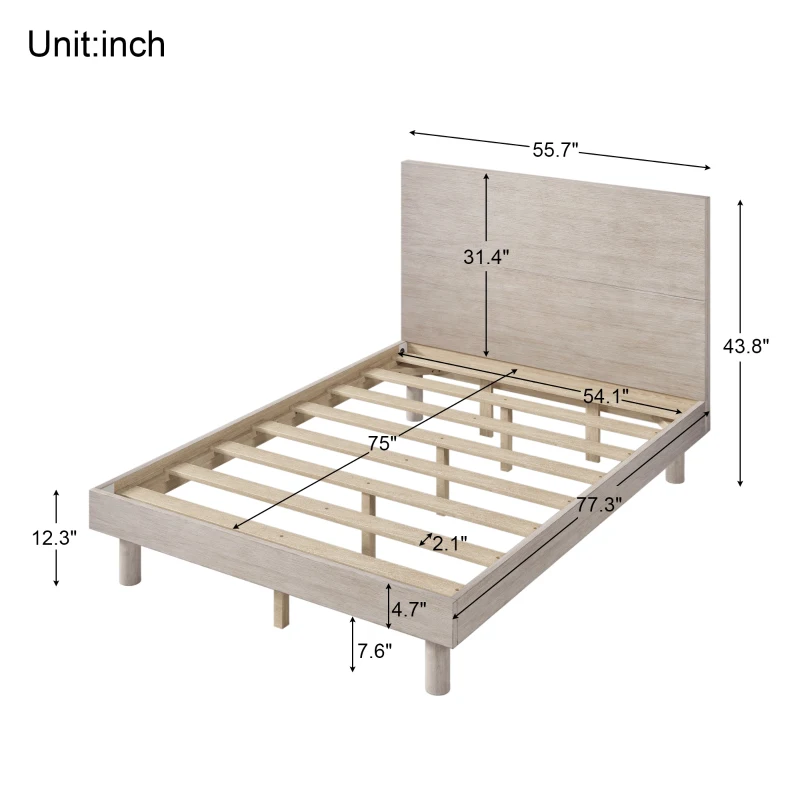 Vinsetto Modern Solid Wood Platform Bed Frame, Full Size, Minimalist Design, Easy Assembly, No Box Spring Needed, 450 lbs Weight Capacity, Stone Gray