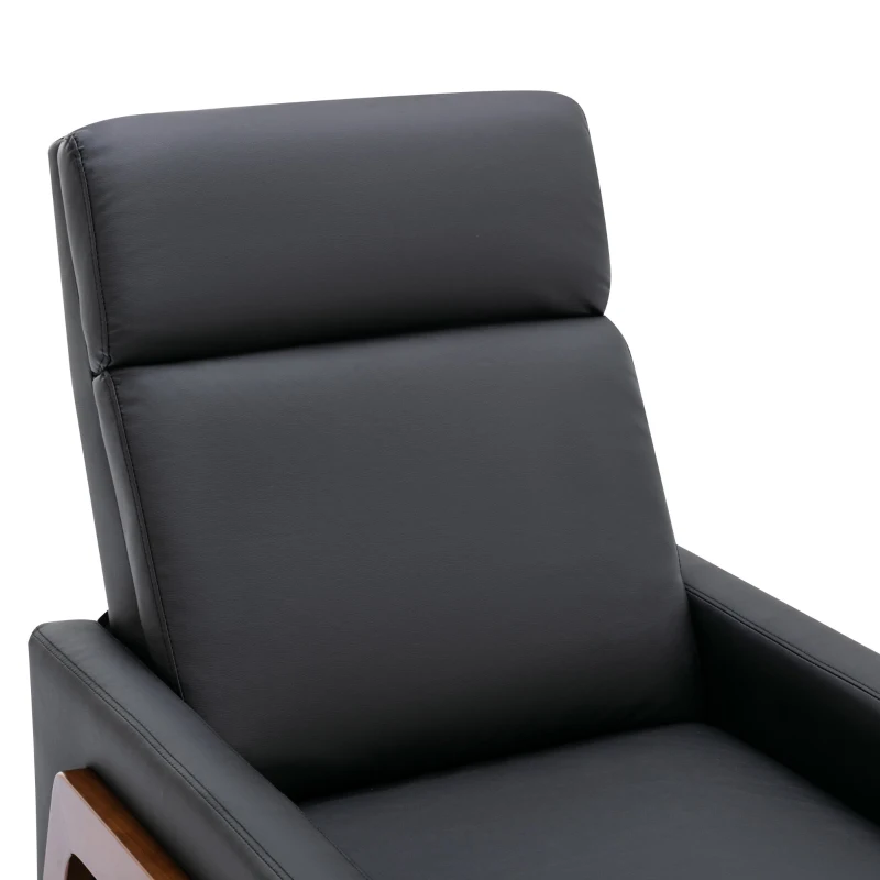 Wood-Framed PU Leather Recliner Chair, Adjustable Home Theater Seating with Thick Cushion and Backrest, Modern Living Room Recliner, 33.8" x 29.1" x 40.1", Black PU