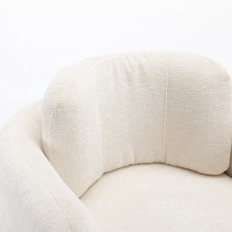 Mid Century Modern barrel accent chair, Ergonomic Armrest, Comfortable Backrest, Soft Seat, Durable Woven Velvet Fabric, 33.1"L x 29.9"W x 32.3"H, 330 lbs Capacity, Ivory