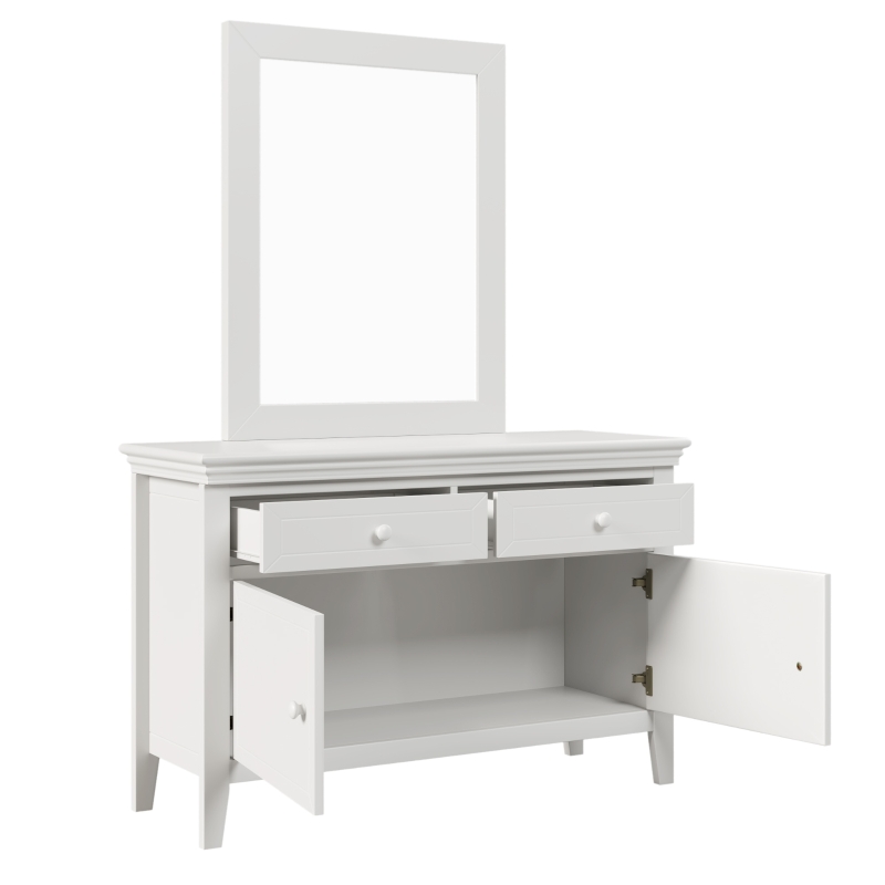 Traditional Wood Dresser Mirror, Weathered Design, Rectangle Shape, Mounts to Dresser, 34.8" x 27.2" , White