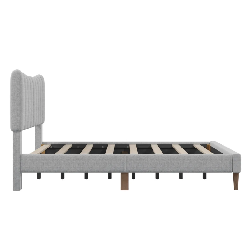 Vinsetto Upholstered Platform Bed Frame with Vertical Channel Tufted Headboard, No Box Spring Needed, Full Size, Durable MDF and Solid Wood Frame, 79.5"x58.7"x45.7", Gray