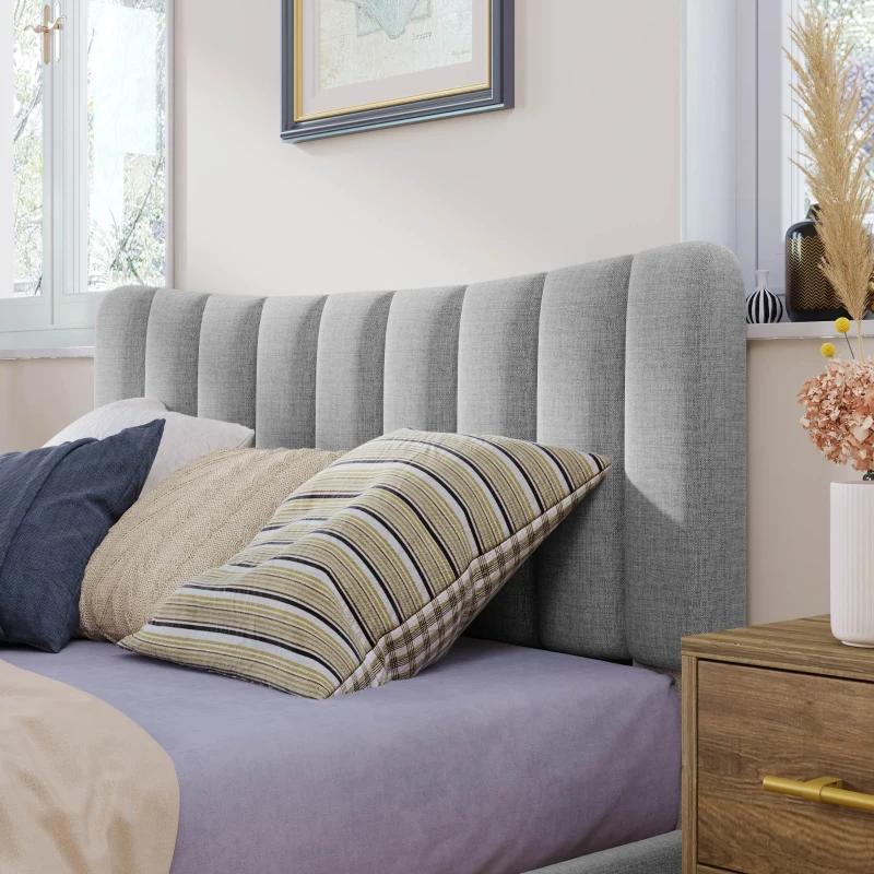 Vinsetto Upholstered Platform Bed Frame with Vertical Channel Tufted Headboard, No Box Spring Needed, Full Size, Durable MDF and Solid Wood Frame, 79.5"x58.7"x45.7", Gray