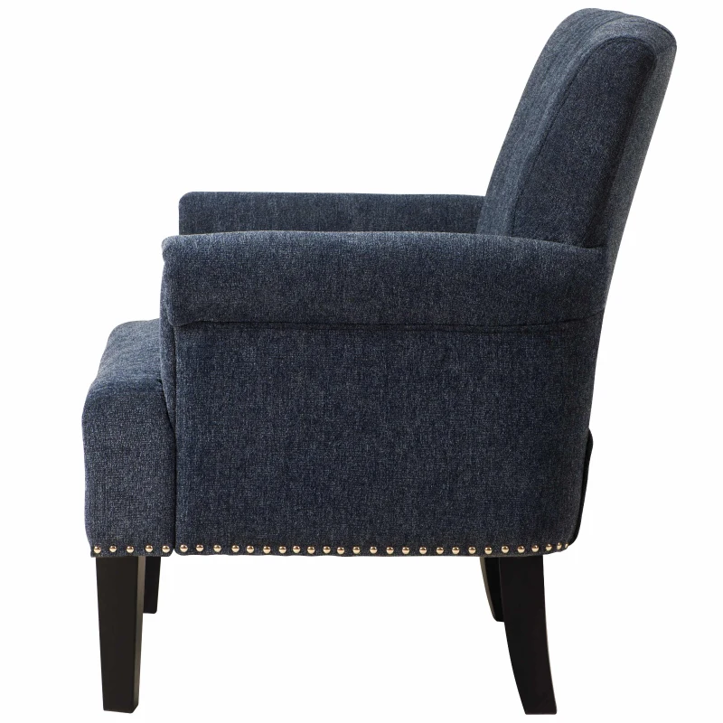 Accent Rivet Tufted Armchair, 100% Polyester Fabric, Foam Fill, Rubber Wood Legs, Navy