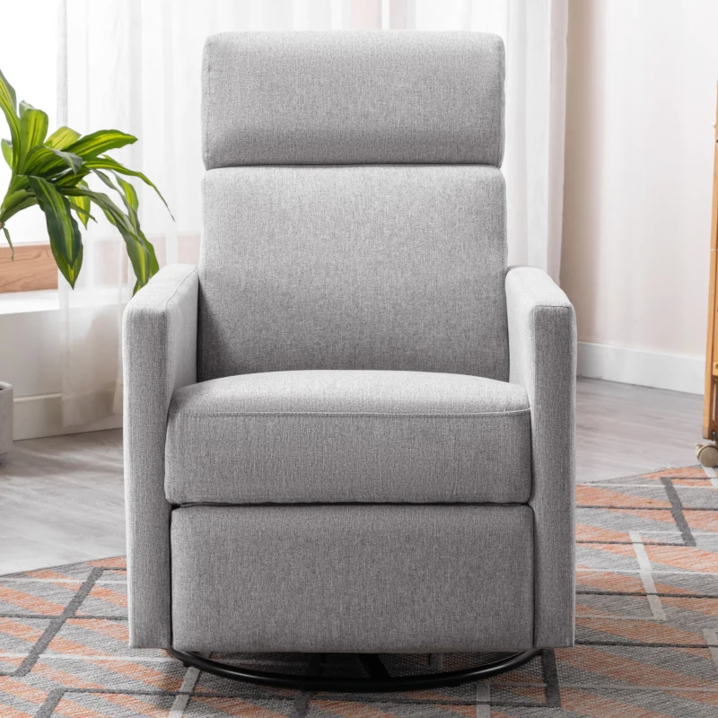 Modern Upholstered Rocker Nursery Chair, Plush Seating Glider Swivel Recliner with Adjustable Recline and Tall Backrest, 33.0" x 25.5" x 37.5", Gray