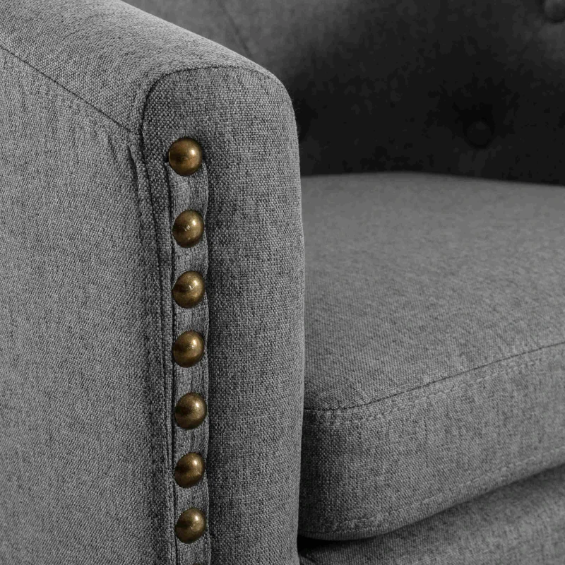 Linen Fabric Tufted Barrel Chair, Chesterfield-Inspired Tub Chair for Living Room and Bedroom, Rubber Wood Legs, Foam Fill, 28.30" x 24.00" x 27.50" , Grey