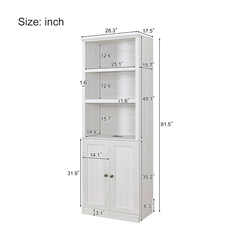Vinsetto Queen Size Murphy Wall Bed with Side Cabinet, Dual Piston System, Built-in USB Ports, and Ample Storage Shelves, Rustic White