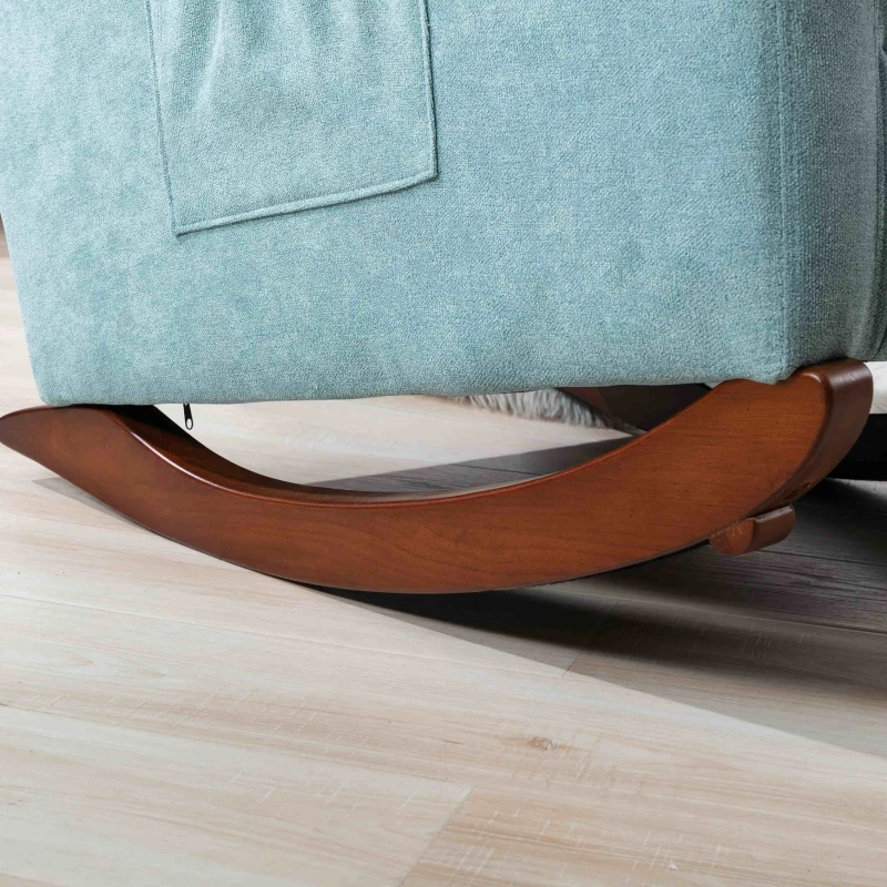 Baby Room High Back Rocking Chair, Comfortable Nursery Rocker with Padded Seat, Modern Armchair with Cotton Fabric and Rubber Wood Legs, 26.0" x 40.0" x 37.0", Mint Green