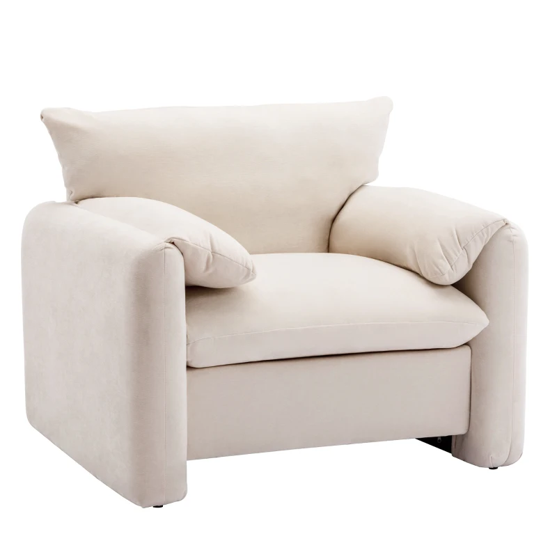 Modern Chenille Oversized Armchair, Single Sofa Lounge Chair with Plush Cushions, 38.6'' W for Living Room or Bedroom, Cream
