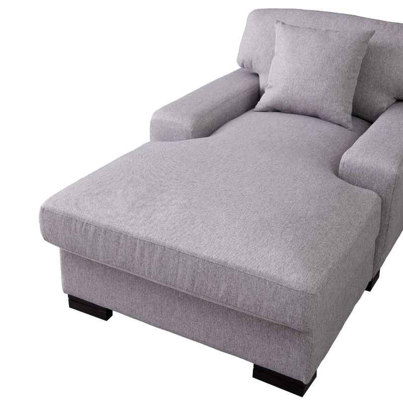 Modern Mid-Century Oversized Chaise Lounger, Comfortable Sleeper Sofa with Pillow and Solid Wood Legs, Linen Upholstery, 59.8''L x 37.8''W x 31.75''H, Gray