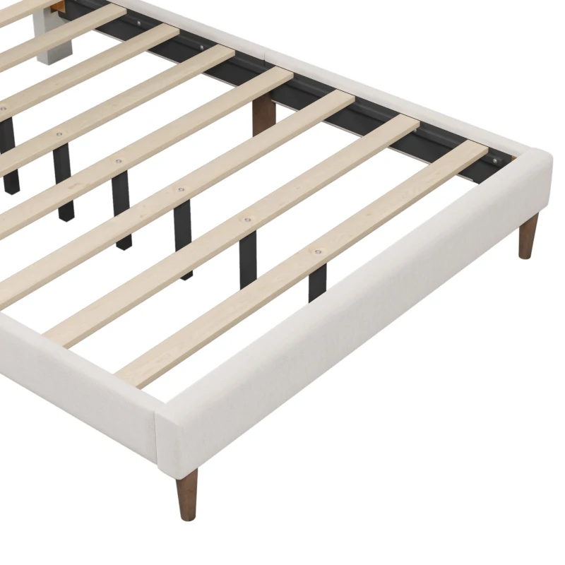 Vinsetto Upholstered Platform Bed Frame with Vertical Channel Tufted Headboard, No Box Spring Needed, Queen Size, Durable MDF and Solid Wood, 800 lbs Weight Capacity, Cream
