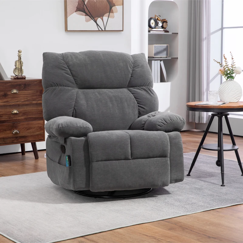 HOMCOM Oversized Vibration Massage Recliner Chair with Heat, Swivel Rocker, Teddy Fabric, Footrest, Remote, 4 Pockets, Dark Gray