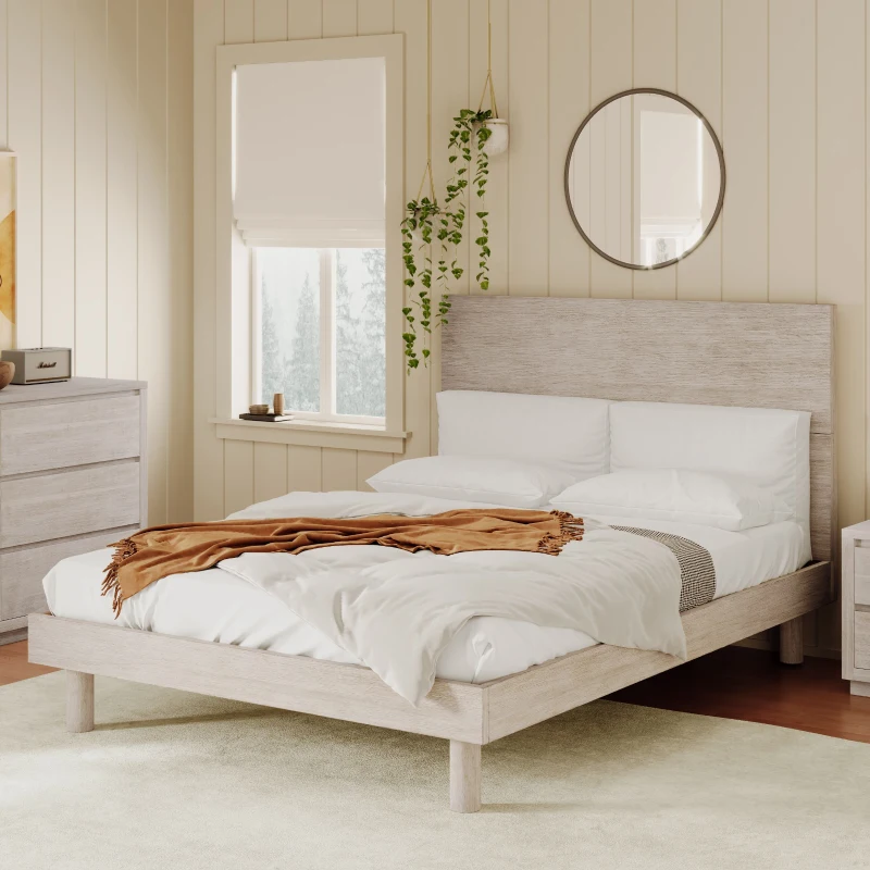 Vinsetto Modern Solid Wood Platform Bed Frame, Full Size, Minimalist Design, Easy Assembly, No Box Spring Needed, 450 lbs Weight Capacity, Stone Gray