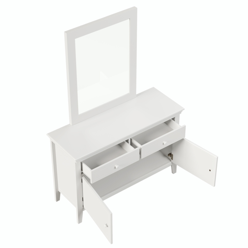 Traditional Wood Dresser Mirror, Weathered Design, Rectangle Shape, Mounts to Dresser, 34.8" x 27.2" , White