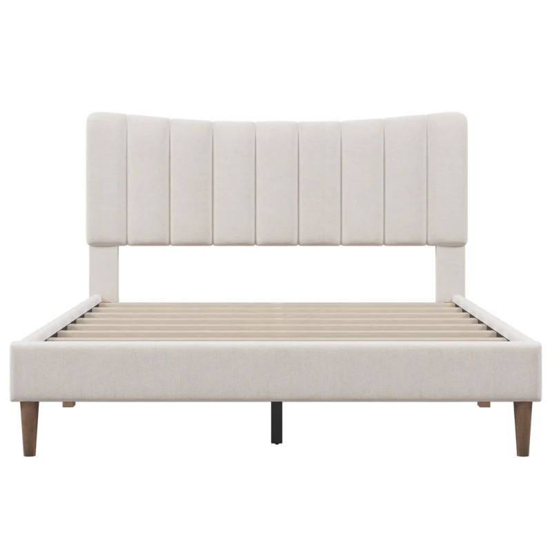 Vinsetto Upholstered Platform Bed Frame with Vertical Channel Tufted Headboard, No Box Spring Needed, Queen Size, Durable MDF and Solid Wood, 800 lbs Weight Capacity, Cream