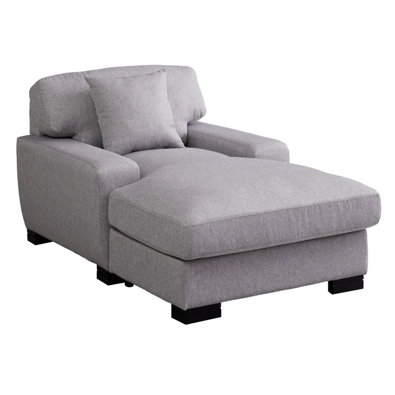 Modern Mid-Century Oversized Chaise Lounger, Comfortable Sleeper Sofa with Pillow and Solid Wood Legs, Linen Upholstery, 59.8''L x 37.8''W x 31.75''H, Gray