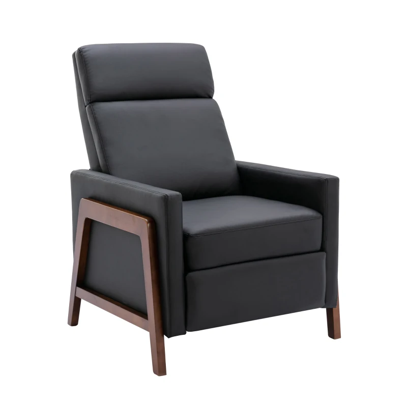 Wood-Framed PU Leather Recliner Chair, Adjustable Home Theater Seating with Thick Cushion and Backrest, Modern Living Room Recliner, 33.8" x 29.1" x 40.1", Black PU