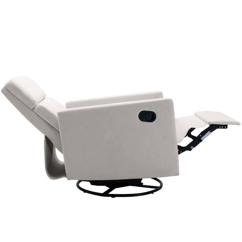 Modern Upholstered Rocker Nursery Chair, Plush Seating Glider Swivel Recliner with Adjustable Recline and Tall Backrest, 33.0" x 25.5" x 37.5", Beige