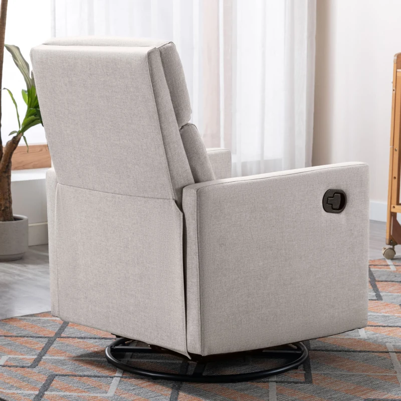 Modern Upholstered Rocker Nursery Chair, Plush Seating Glider Swivel Recliner with Adjustable Recline and 360° Swivel Base, 33" x 25.5" x 37.5", Tan